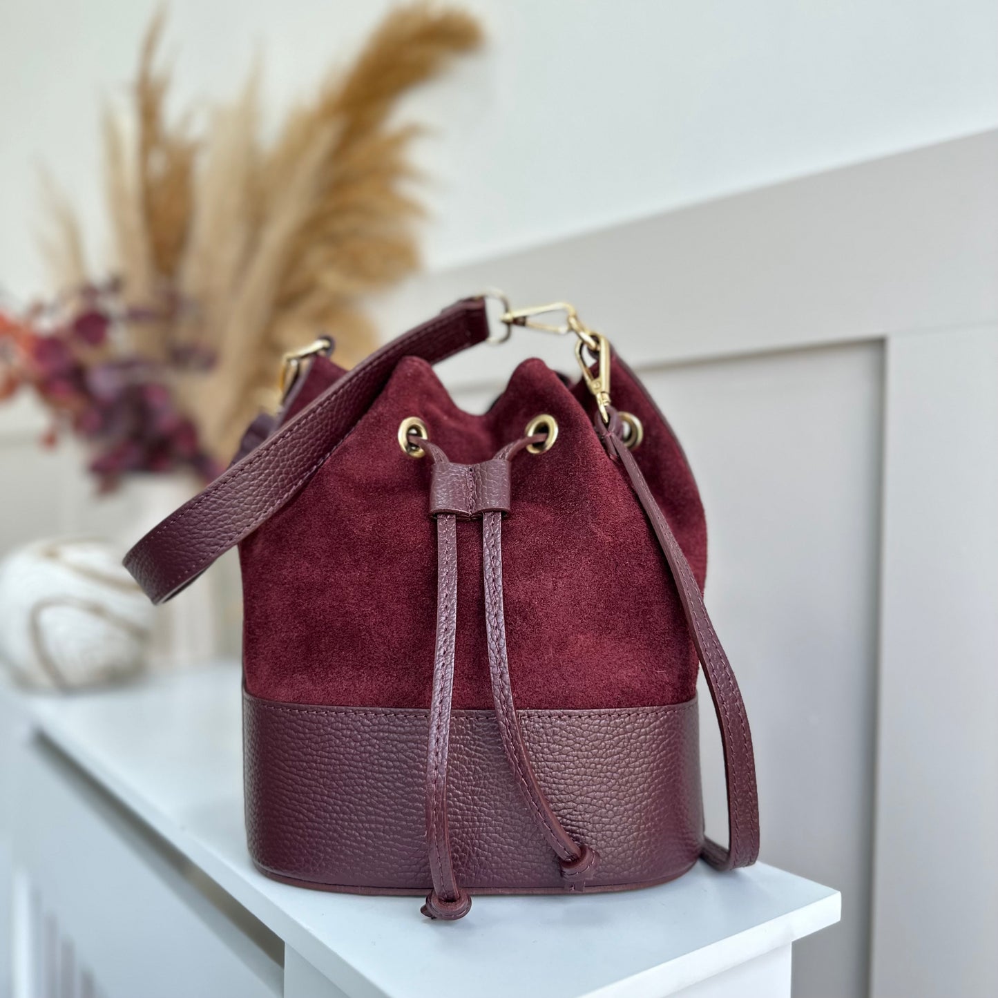 Amara Suede Personalised Leather Bucket Bag