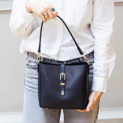 Derrin Leather Bucket Crossbody Bag