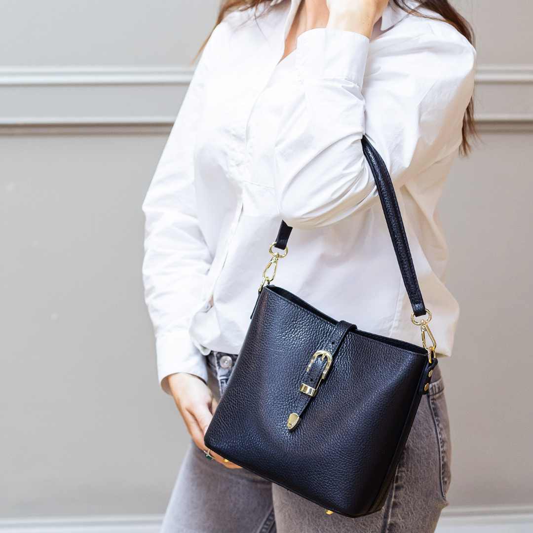 Derrin Leather Bucket Crossbody Bag