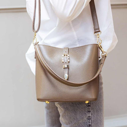 Derrin Leather Bucket Crossbody Bag