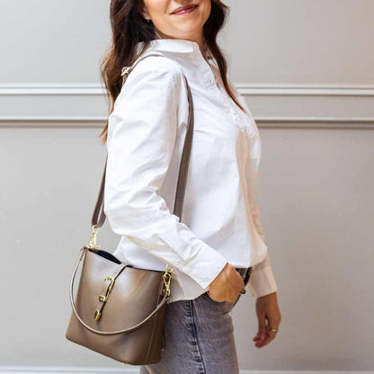 Derrin Leather Bucket Crossbody Bag