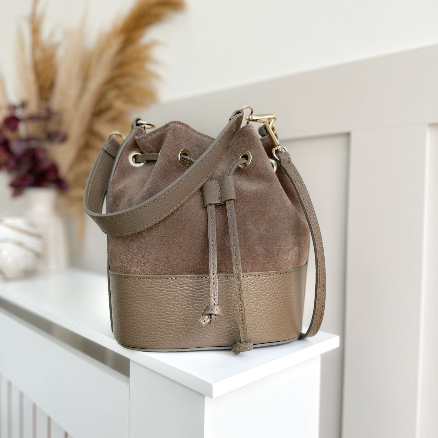 Amara Suede Personalised Leather Bucket Bag