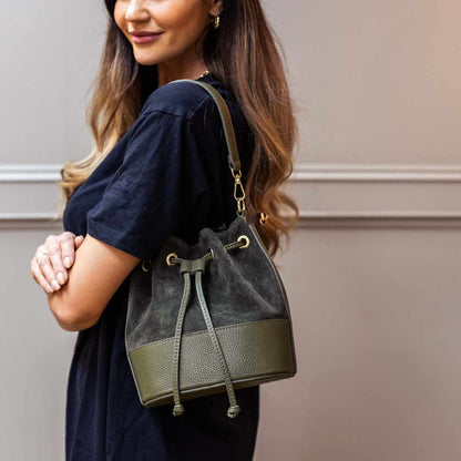 Amara Suede Personalised Leather Bucket Bag