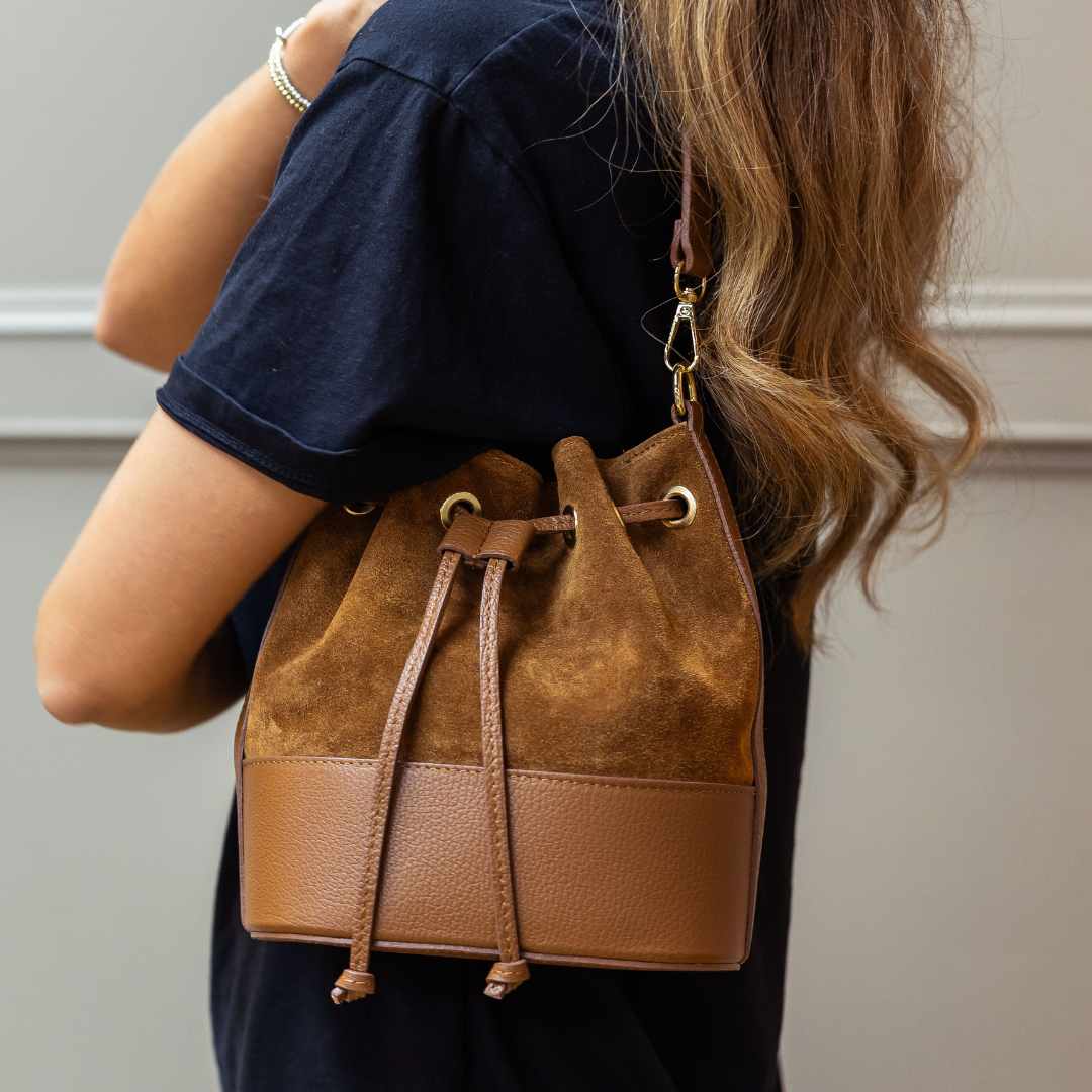 Amara Suede Personalised Leather Bucket Bag