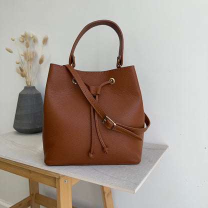 Elle Personalised Leather Bucket Bag Crossbody