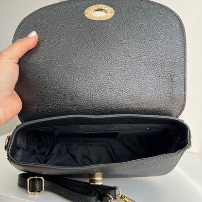 SAMPLE Black Clasp top handle Leather Crossbody Bag